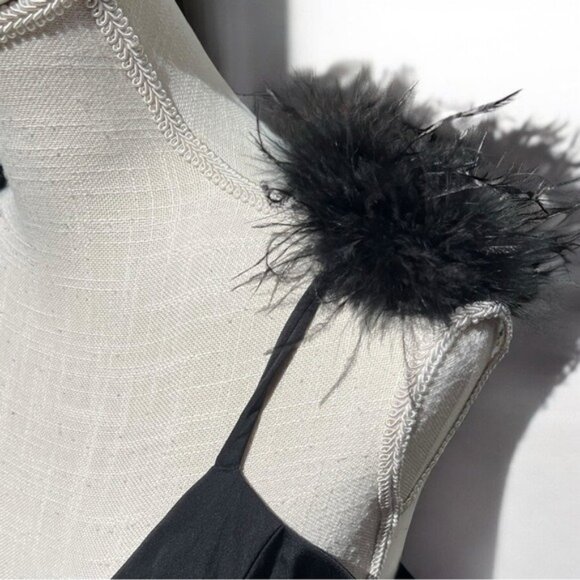 🌻NEW w/tag Lulus Exquisite Invite Black Satin Feather Backless Midi Dress SMALL - Picture 7 of 13